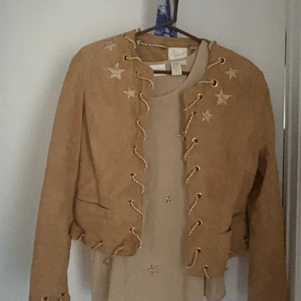 Nautical Suede Jacket w/ Gold Stars & Gold Cord w/ Silk Star Shell & Star Belt